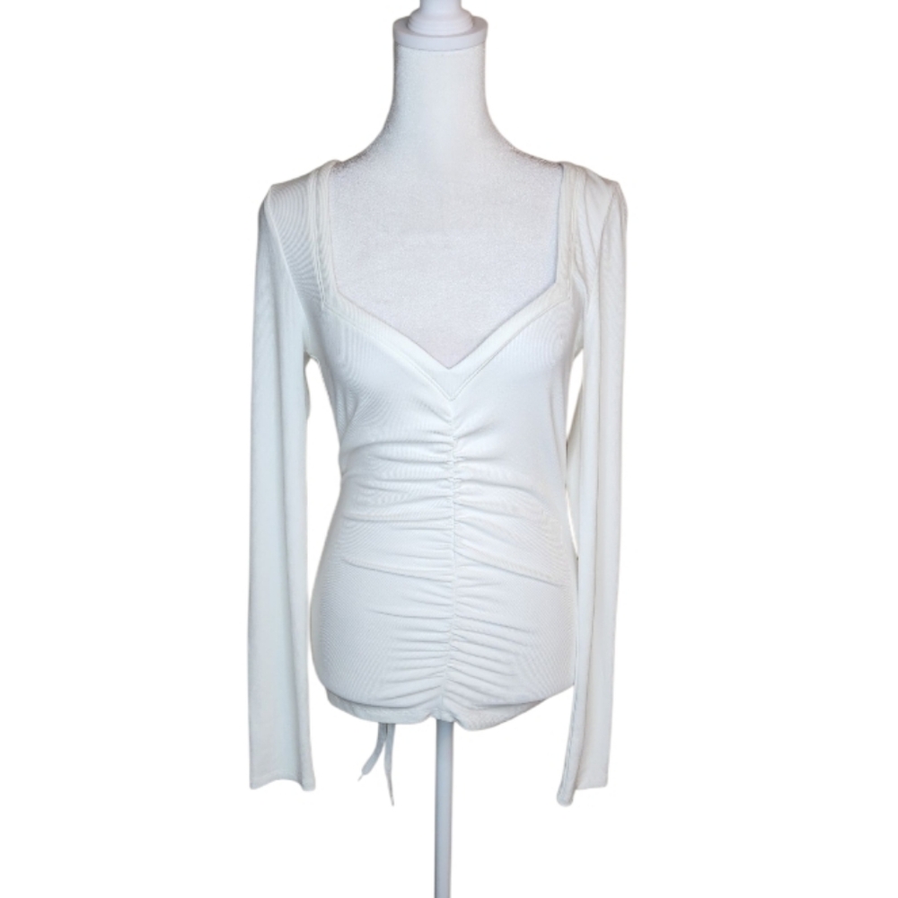 Paige Annalisa Ivory Sweetheart Neck Ruched Top Size Small